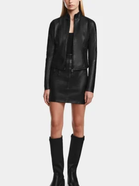 Natasha Womens Cafe Racer Leather Biker Jacket Stand Up
