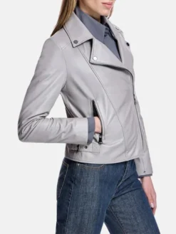 Nyla Motorcycle Leather Jacket Pockets