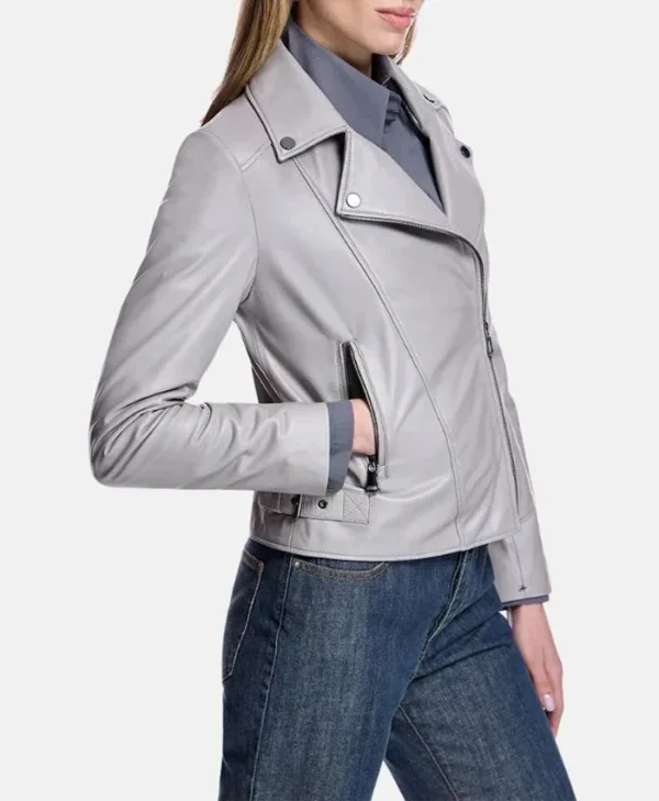 Nyla Motorcycle Leather Jacket Pockets