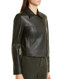 Plain Womens Black Moto Jacket Collar