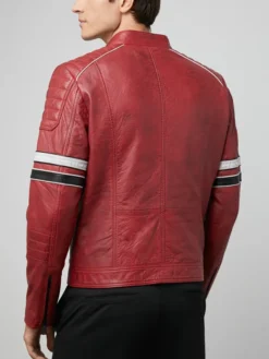 Quilted Stripes Red Leather Jacket Mens Back