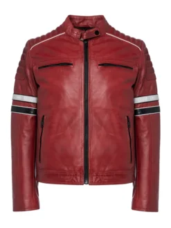 Quilted Stripes Red Leather Jacket Mens Front