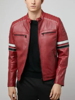Quilted Stripes Red Leather Jacket Mens Main