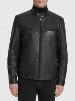 Rayan Mens Slim Fit Black Leather Jacket Main
