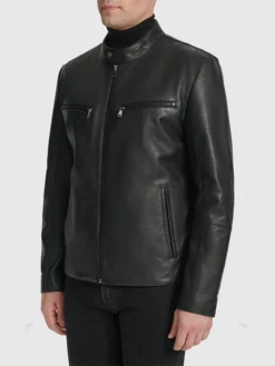 Rayan Mens Slim Fit Black Leather Jacket Side