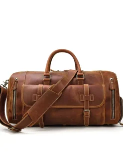 Real Brown Leather Weekender Bag Main
