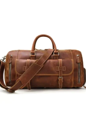 Real Brown Leather Weekender Bag Main