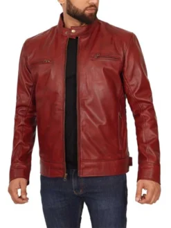 Red Mens Cafe Racer Jacket Main