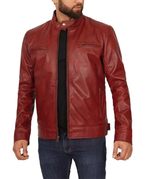 Red Mens Cafe Racer Jacket Main