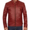 Red Mens Cafe Racer Jacket Pockets