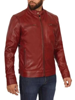 Red Mens Cafe Racer Jacket Side
