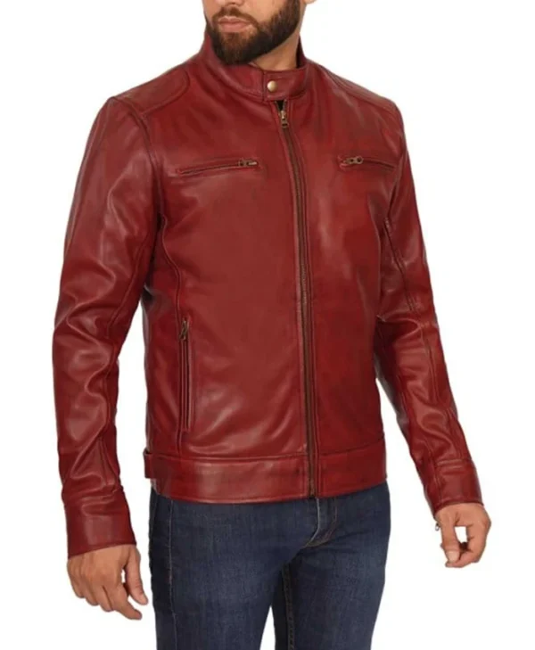 Red Mens Cafe Racer Jacket Side