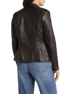 Rennet Black Leather Biker Jacket Womens Back