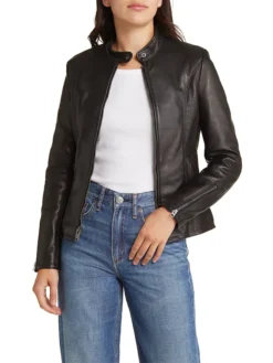 Rennet Black Leather Biker Jacket Womens Main