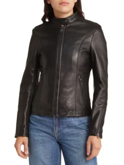 Rennet Black Leather Biker Jacket Womens Zipper