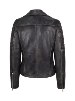 Richard Black Leather Biker Jacket Womens Back