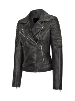 Richard Black Leather Biker Jacket Womens Side