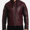 Ronny Distressed Burgundy Leather Jacket Main