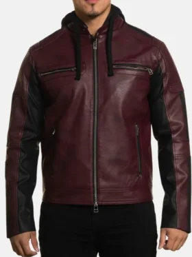 Ronny Distressed Burgundy Leather Jacket Main