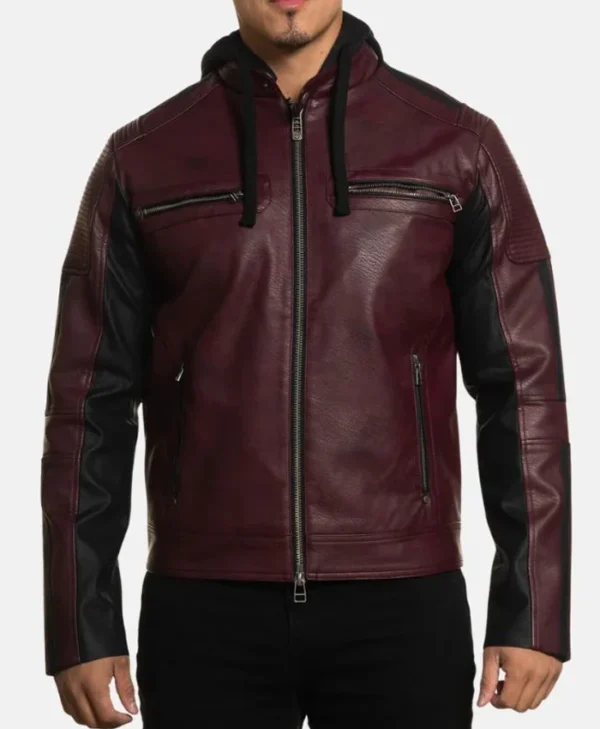 Ronny Distressed Burgundy Leather Jacket Main