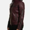 Ronny Distressed Burgundy Leather Jacket Pockets
