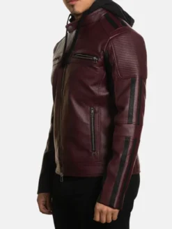 Ronny Distressed Burgundy Leather Jacket Pockets