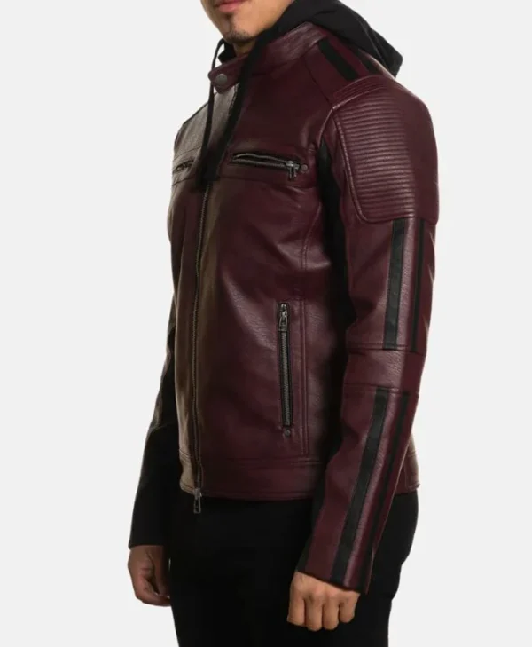 Ronny Distressed Burgundy Leather Jacket Pockets