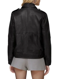 Sarah Black Leather Aviator Jacket Back