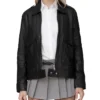 Sarah Black Leather Aviator Jacket Zipper