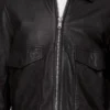 Sarah Black Leather Aviator Jacket Zipper Closure