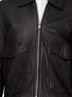 Sarah Black Leather Aviator Jacket Zipper Closure