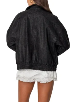 Sasha Black Suede Bomber Jacket Back