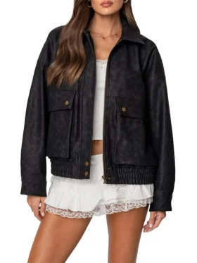 Sasha Black Suede Bomber Jacket Main