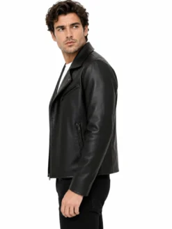 Herry Black Leather Moto Jacket For Men's