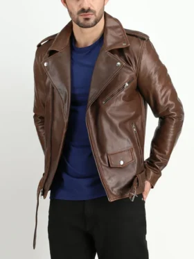 Slim Fit Mens Brown Leather Jackets Front