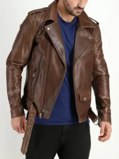 Slim Fit Mens Brown Leather Jackets Zipper