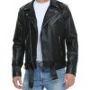 Smith Black Leather Motorcycle Jacket For Men Main