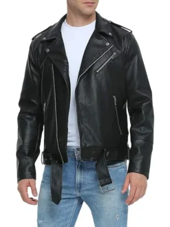 Smith Black Leather Motorcycle Jacket For Men Main