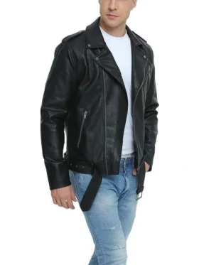 Smith Black Leather Motorcycle Jacket For Men Style