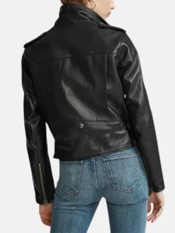 Stacie Black Leather Biker Jacket Womens Back