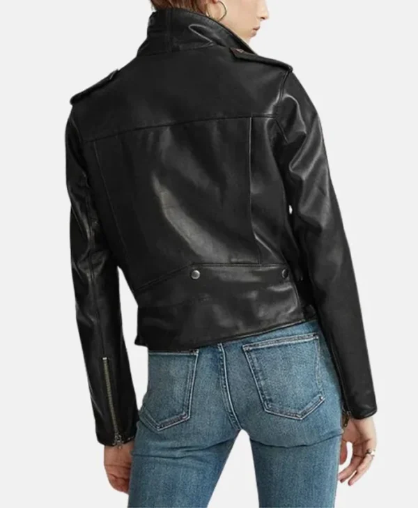 Stacie Black Leather Biker Jacket Womens Back