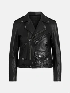 Stacie Black Leather Biker Jacket Womens Front