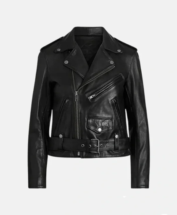 Stacie Black Leather Biker Jacket Womens Front