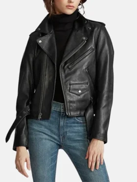 Stacie Black Leather Biker Jacket Womens Main
