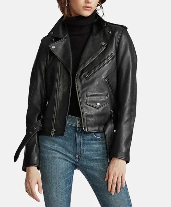 Stacie Black Leather Biker Jacket Womens Main