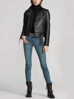 Stacie Black Leather Biker Jacket Womens Stand