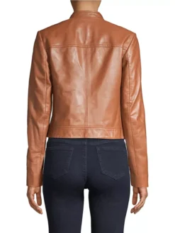 Stacie Brown Leather Cropped Jacket Womens Back