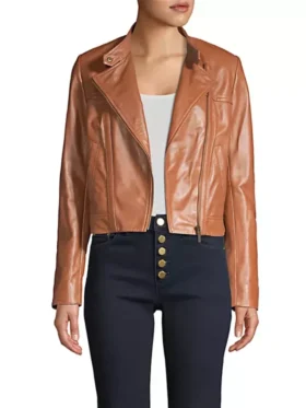 Stacie Brown Leather Cropped Jacket Women’s Closure
