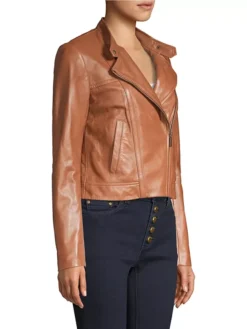 Stacie Brown Leather Cropped Jacket Womens Side