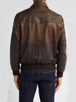 Tommy Mens Leather Bomber Flying Jacket Back